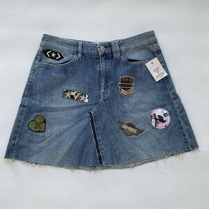 Guess Women's Mini Skirt Military Patched In Blue Denim Size 28